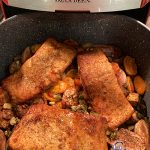 Air Fryer Bourbon Salmon w/Roasted Vegetables