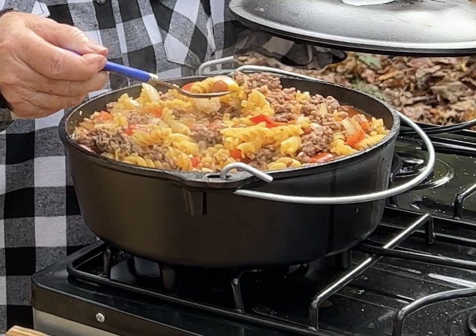 BBQ Beef Pasta in Lodge® Cast Iron Dutch Oven